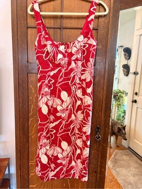 Reformation Red Floral Tank Linen Midi Dress